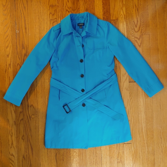 LANDS' END Sz S TALL Women's Belted Blue Trench Coat Single-Breasted Epaulets - Picture 3 of 9